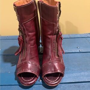 Freebird by Steven Burgundy Open-Toe Leather Ankle Boots